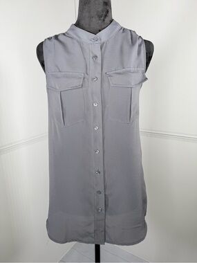 J.Crew Gray Sleeveless Utility Button Front Tunic Blouse Size 2